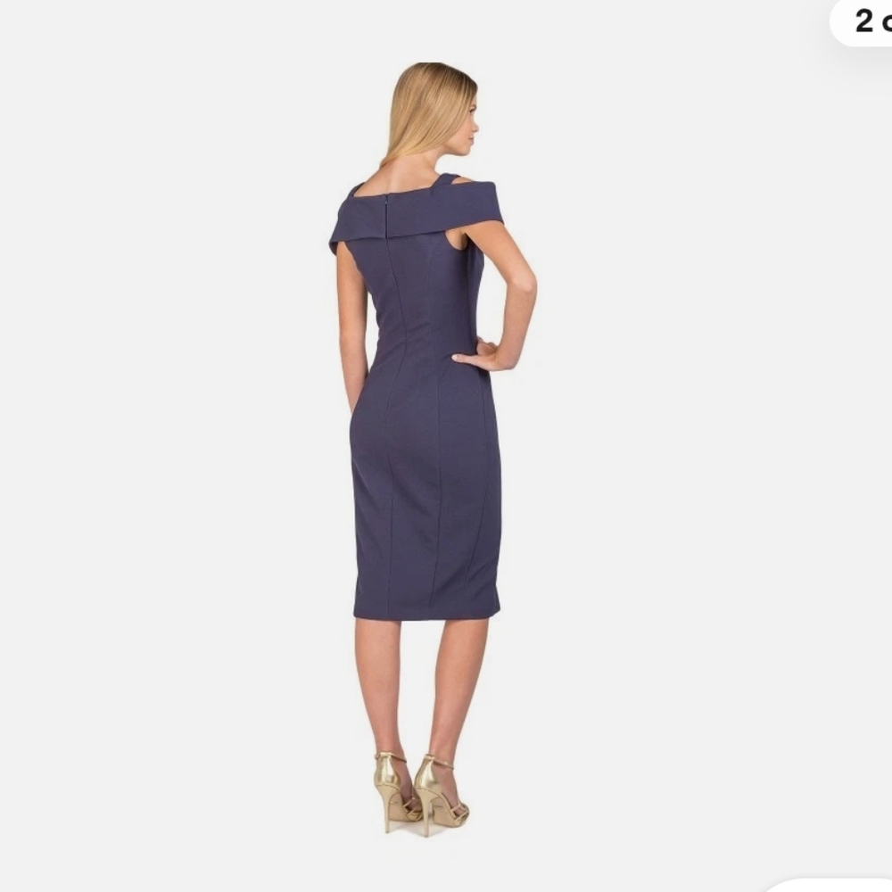 Badgley Mischka Mock Wrap Sheath Navy Dress Size 10
